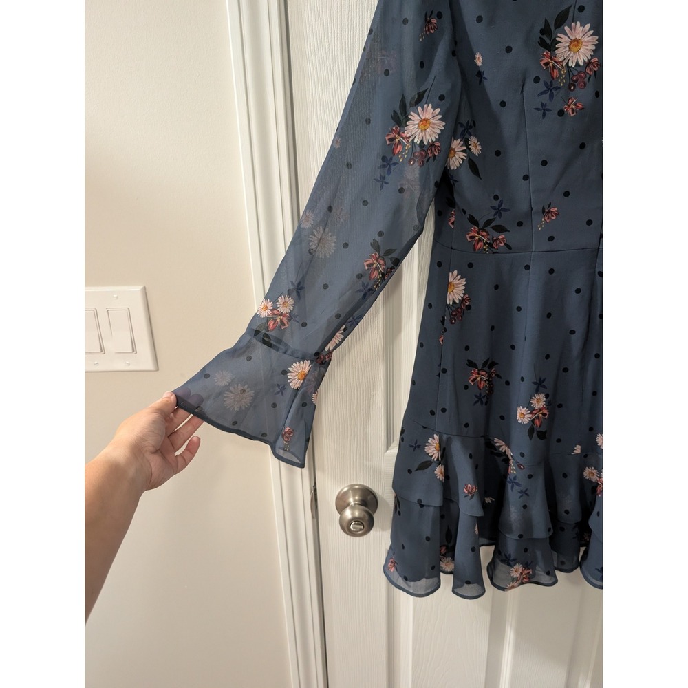 Keepsake, Medium, Run Free, Floral Long Sleeve Mini Dress, Slate Blue, Ruffle - Picture 5 of 5